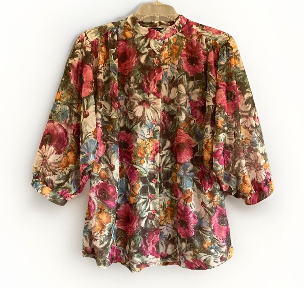 Lady Winn California by Teddi Floral Womens‎ M Sheer VTG Boho Chic Garden Top